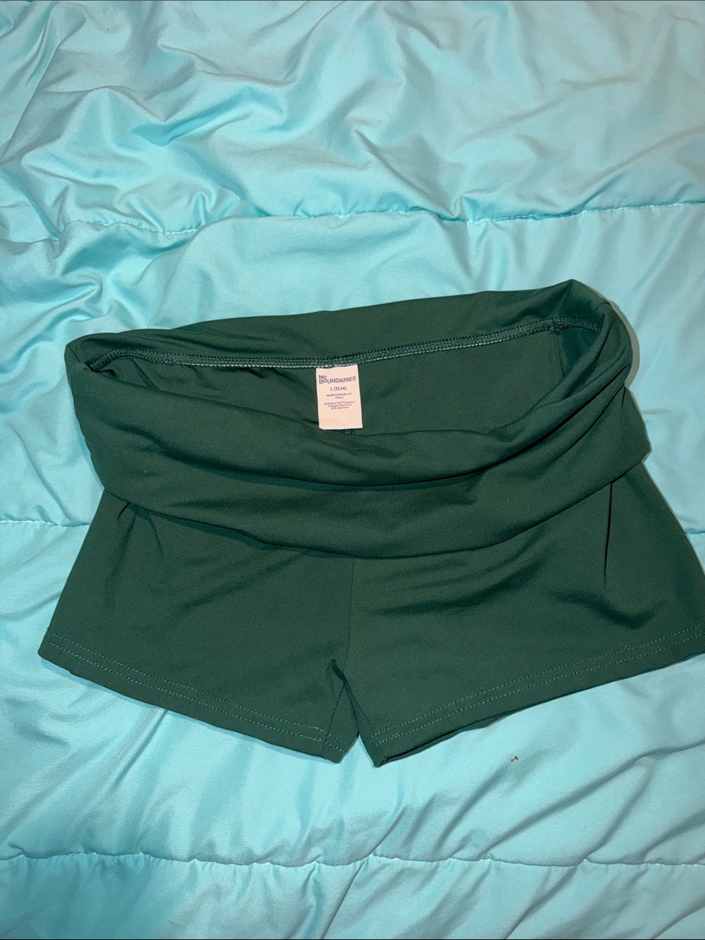 No Boundaries Dark Green Fold-Over Waist Bike Shorts